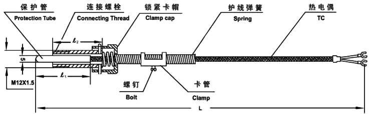 壓簧熱電偶結(jié)構(gòu)尺寸圖 壓簧熱電偶結(jié)構(gòu)尺寸圖