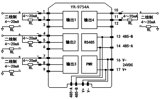 電流輸出遠(yuǎn)程I/O模塊接線圖 電流輸出遠(yuǎn)程I/O模塊接線圖