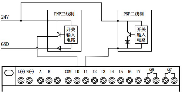 輸入為PNP的簡易PLC中文一體機接線 輸入為PNP的簡易PLC中文一體機接線