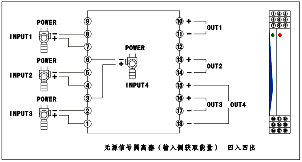四入四出無源信號隔離器接線圖 四入四出無源信號隔離器接線圖
